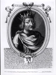 Pharamond (zm. 427) legendarny król Francji, z „Les Augustes Representations de tous les Rois de France od Pharamonda do Ludwika XIV”, Paryż, 1679